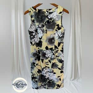 Connected Apparel Dress Yellow Floral Sleeveless Sheath Dress Size 8 summer fun